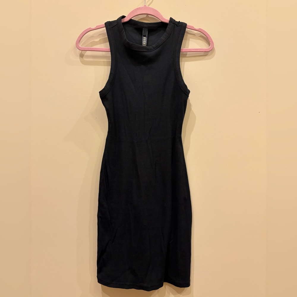 Skims Black Cotton Rib Tank Dress, Size Small
